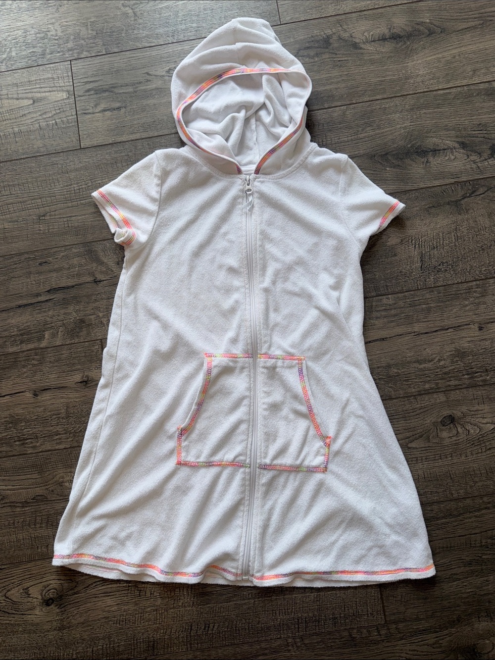 wonder nation White Hooded Terry Dress with Neon Trim Accents L 10/12